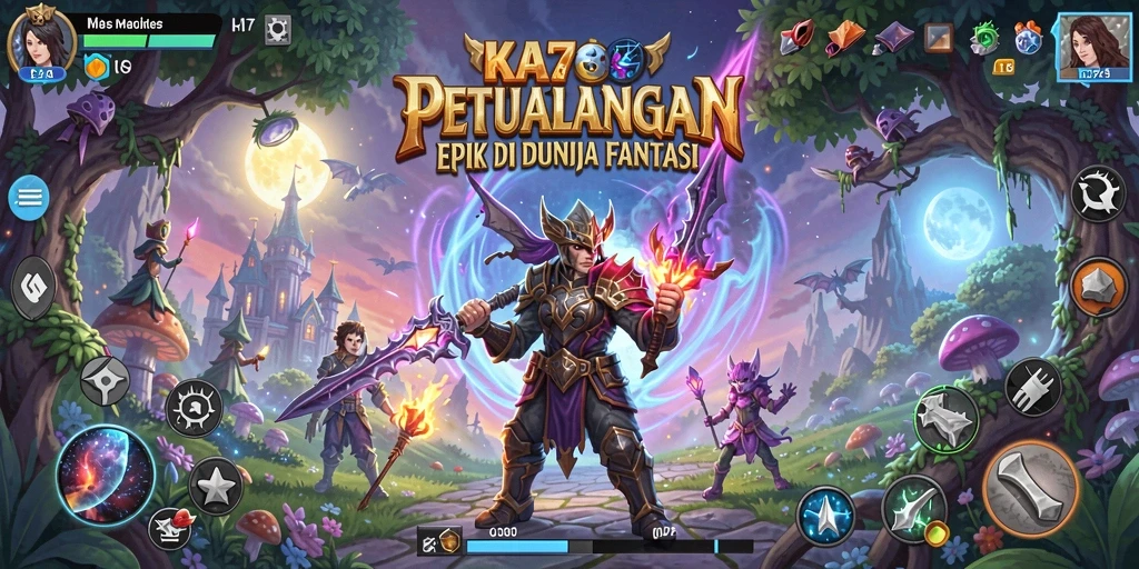 Screenshot menampilkan aksi pertarungan karakter di dunia RPG yang luas.