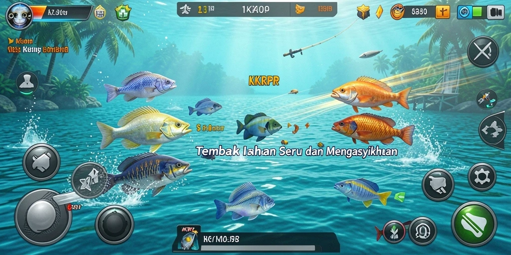 Screenshot gameplay KKRP menampilkan aksi seru menembak ikan.
