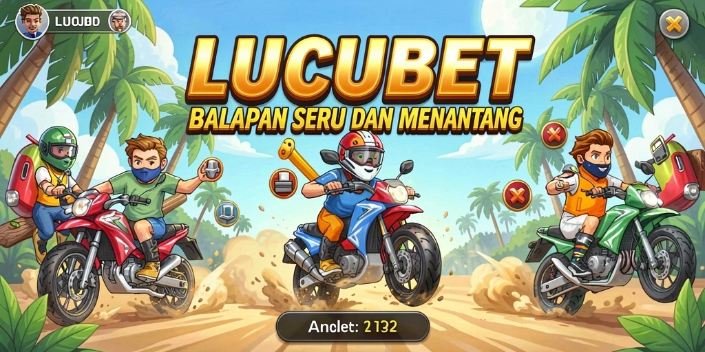Screenshot gameplay LUCUBET yang penuh aksi balapan.