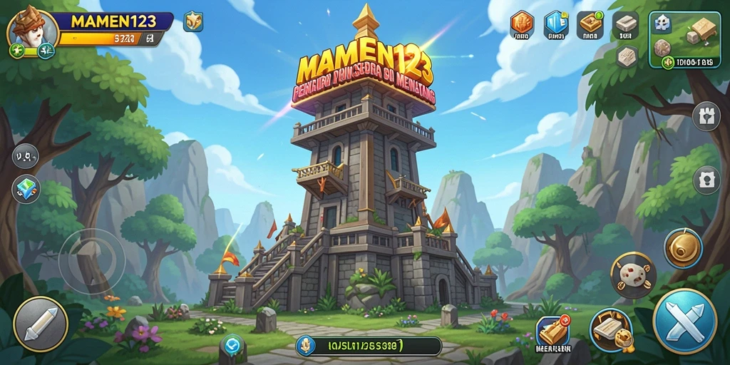 Gameplay seru MAMEN123 dengan strategi menara yang menarik.
