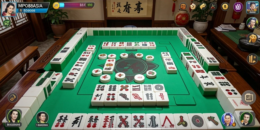 Tampilan gameplay seru dalam MPO88ASIA dengan nuansa Mahjong yang klasik.