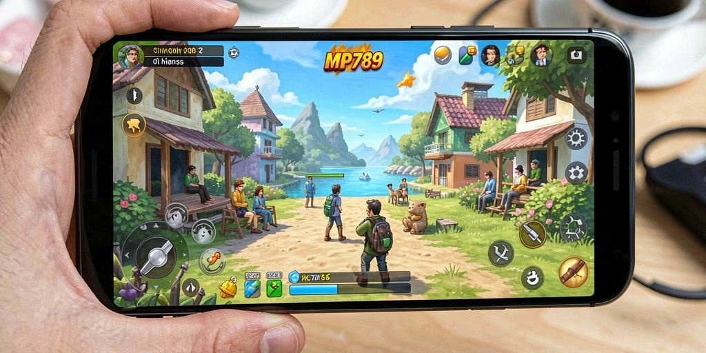 Screenshot menunjukkan gameplay simulasi kehidupan yang interaktif.
