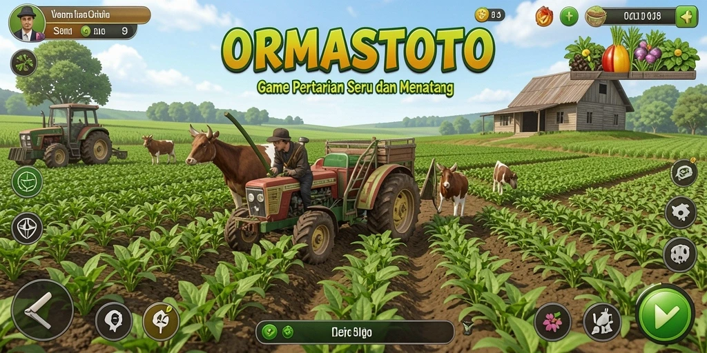 Screenshot utama ORMASTOTO yang menampilkan gameplay pertanian yang seru.