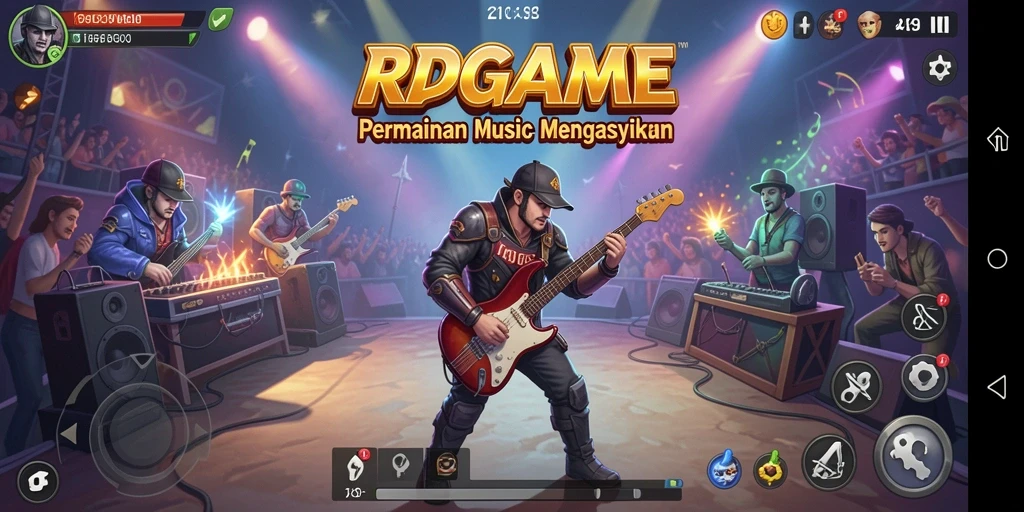 Screenshot utama RPGAME menampilkan gameplay seru dengan irama musik.