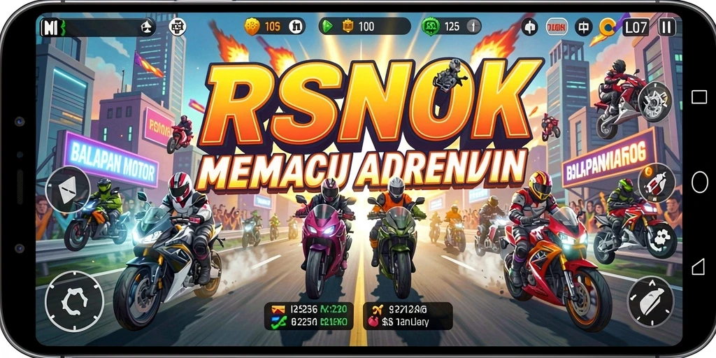 Screenshot gameplay RSNOK menampilkan adrenalin tinggi saat balapan motor.