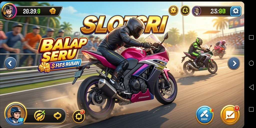 Screenshot SLOTSRI menampilkan aksi seru balap motor.