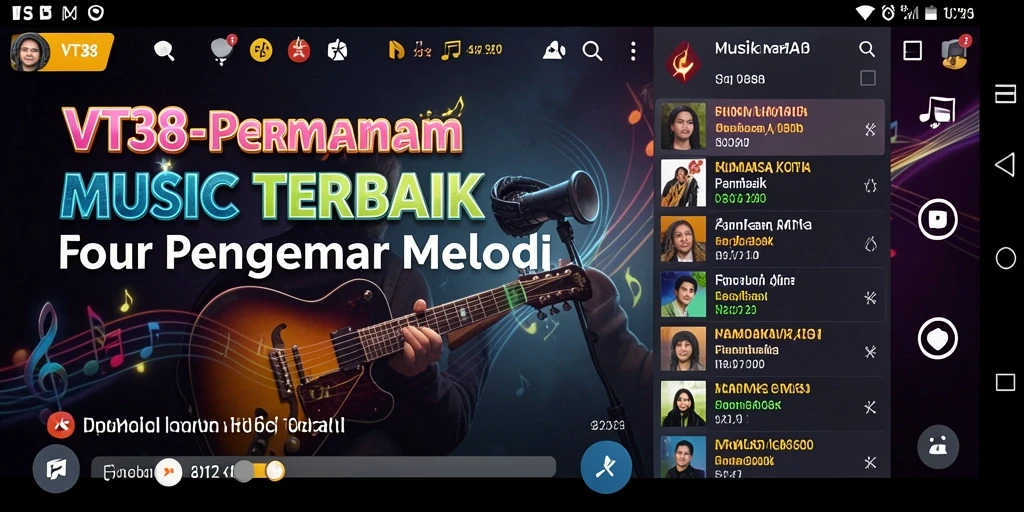Screenshot utama VT38 menampilkan antarmuka gameplay musik yang menarik.