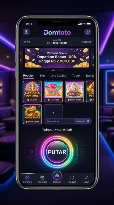 Tampilan antarmuka pengguna di aplikasi domtoto.